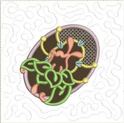 Colorful decorative egg with pink flowers and green vines for Easter, set against a textured background.