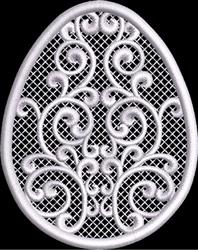 ITH ornamental egg with elegant swirls set on a delicate mesh background, perfect for Easter decor.