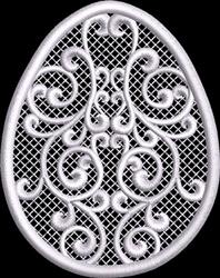 ITH ornate egg shape with intricate swirling patterns, pure white on a black grid background, perfect for Easter.
