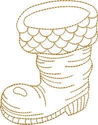 Redwork boot outline featuring a textured scalloped cuff, light brown color, and playful design details.