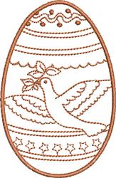Redwork dove with an olive branch inside an oval Easter egg, featuring decorative patterns for a festive look.