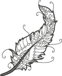 Redwork feather design featuring delicate curls, intricate patterns, and elegant flowing lines.