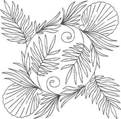 Redwork circular design featuring delicate leaves and shells with swirls in a linear, minimalist style.