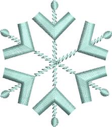 Redwork snowflake with stylized geometric shapes in light blue and twisted details, perfect for winter decor.