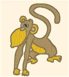Playful monkey with brown fur and yellow accents, standing on all fours with a curved tail. Perfect for kids' items.