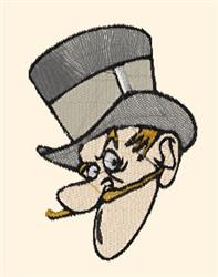 Whimsical cartoon man in a top hat and thin mustache with a cigarette holder, showcased in a humorous style.
