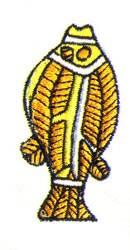 Whimsical yellow fish with black outline and white accents, perfect for playful machine embroidery projects.