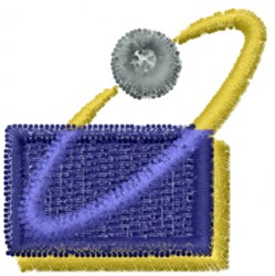 Playful abstract shape featuring a textured purple rectangle with yellow outline and gray circle above.