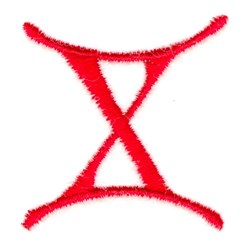 Abstract shape with bold red curved lines and symmetrical composition, featuring simple and striking design.