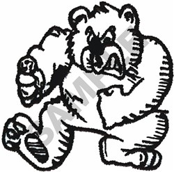 Cartoon bear with a muscular build and an angry expression, featuring a raised paw against a white background.