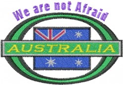 Colorful Australian flag representation featuring 'We are not Afraid' in purple and 'AUSTRALIA' in bold yellow.