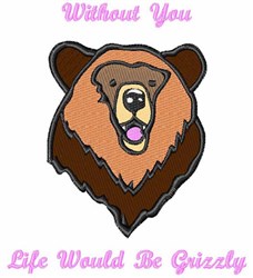 Cartoonish bear head with a cheerful expression in warm brown tones, surrounded by playful pink text.