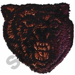 Bear head in dark fur with textured embroidery, showcasing realistic detailing of facial features.