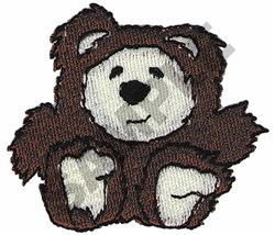 Cute cartoon bear with brown fur and white face, showcasing big eyes in a playful, cuddly style.