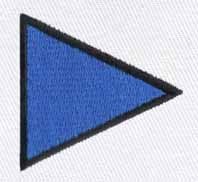 Blue triangle shape with a bold black outline, centered on a white background, in a simple geometric style.