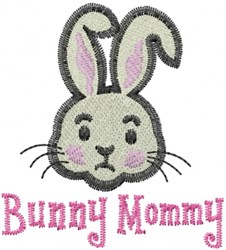 Playful bunny face with floppy ears and a worried expression, featuring 'Bunny Mommy' in pink, perfect for Easter.