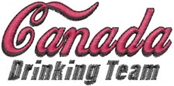 Bold typography in pink featuring 'Canada Drinking Team', playful and vibrant design for casual wear.