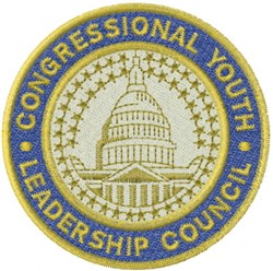 Detailed emblem featuring the United States Capitol building, blue circular patch, gold text 'CONGRESSIONAL YOUTH LEADERSHIP
