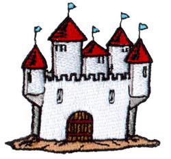 detailed castle machine embroidery pattern - Castle perfect for kitchen tea towels