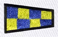 Checkered pattern in blue and yellow squares with black outlines. Simple and bold design for modern decor.