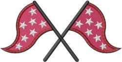 Bold crossed flags featuring vibrant red with white stars on black poles, ideal for patriotic celebrations.