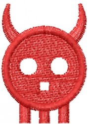 Cartoonish devil face in vibrant red with prominent horns, minimal eyes and mouth, perfect for Halloween.
