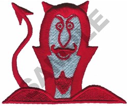 Cartoon devil character in vibrant red with silver accents, featuring large eyes and a pointed tail. Perfect for Halloween.