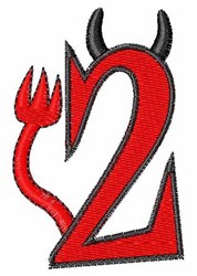 Playful number '2' in vibrant red with devil horns and a tail, outlined in bold black for Halloween decor.