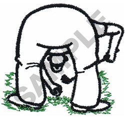 Playful cartoon dog with a black outline digs into green grass, perfect for children's items.