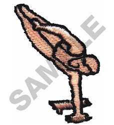 Athlete diving gracefully from a board, showcasing dynamic movement in realistic embroidery style.