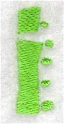 Bright green exclamation mark with a bold, stylized shape and unique texture from closely stitched lines.