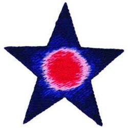 Vivid five-pointed star in deep blue with a bright red center, showcasing bold color contrast in a simple design.