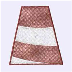 Geometric triangular accent with red and white sections and a smooth white wave, perfect for modern decor.
