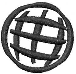 Black embroidered globe with grid lines, featuring a minimalist design and bold circular shape.