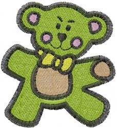 Playful green bear with pink cheeks and a yellow bow, featuring a whimsical cartoon style.