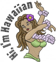 Cartoon hula dancer in a green outfit with floral accessories, cheerfully posing at a summer luau.
