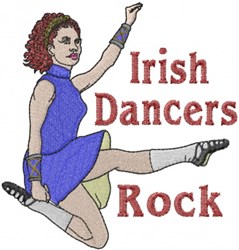 Colorful Irish dancer in a blue flared dress and curly hair, showcasing vibrant energy and festive spirit.