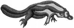 Realistic lizard in shades of dark and light gray with intricate shading, highlighting its scales and texture.