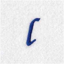 Lowercase letter 'c' embroidered in dark blue thread on a white background, showcasing a minimalist design.