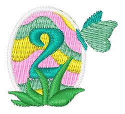 Playful number 2 in decorative style, featuring a vibrant pastel egg and light green butterfly, perfect for Easter.
