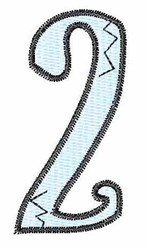 Playful number '2' in light blue with a black outline, featuring curvy design and zigzag accents.