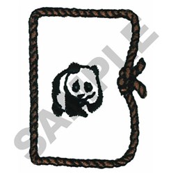 Playful panda illustration with a rustic rope border in black and white, perfect for charming home decor.
