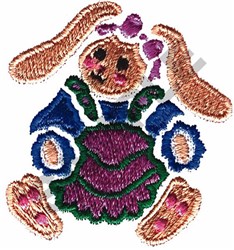 Cute rabbit in vibrant purple and blue dress, smiling with long ears, perfect for Easter decor.