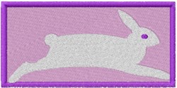Playful rabbit silhouette in a leaping pose, outlined in dark, on a soft purple background for spring.