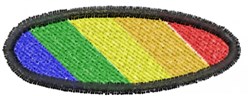 Embroidered patch featuring vibrant rainbow stripes in an oblong shape, highlighted by a black outline.