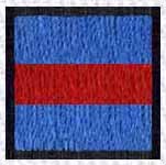 Rectangular patch with a blue background, a bold red stripe, and a thin black outline in a simple geometric design.