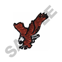 Stylized bird in vibrant red with black outlines, wings spread mid-flight, creating a dynamic movement effect.