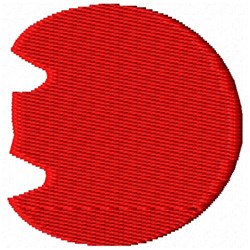 Bold red circular shape with a bite taken out, featuring a clean texture and minimalistic design.
