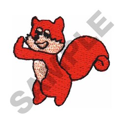Cute red squirrel with a smiling face and curled tail in vibrant colors, perfect for playful embroidery projects.