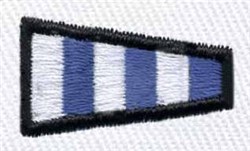Striped geometric triangular shape featuring blue and white stripes with a bold black border on a clean white background.